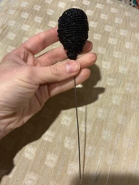 Antique Victorian mourning jet glass bead hat pin